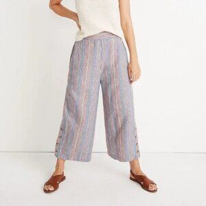 Madewell Wide Leg Linen Blend Hudson Pull-On Crop Pants - Rainbow Sz S